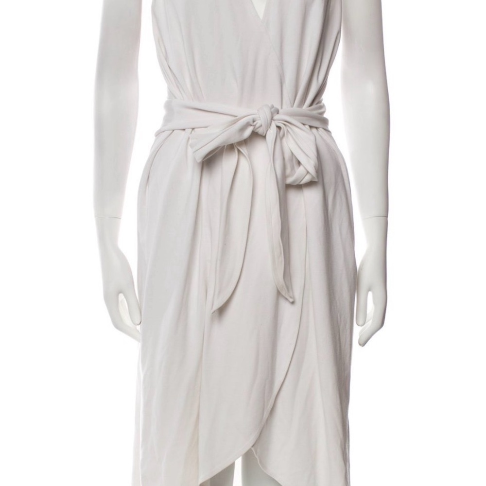 Sleeveless Wrap Midi Dress with Tie Waist - White